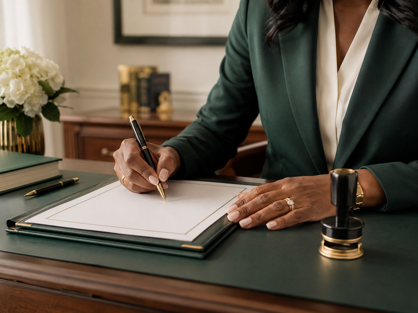 Professional hands reviewing a legal document
